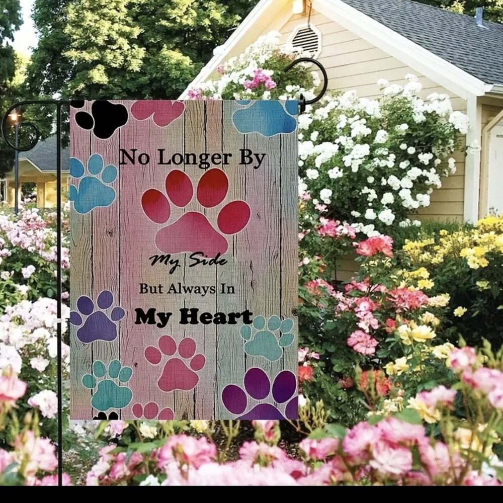Linen Paw Print Garden Memorial Flag **no Flag Pole